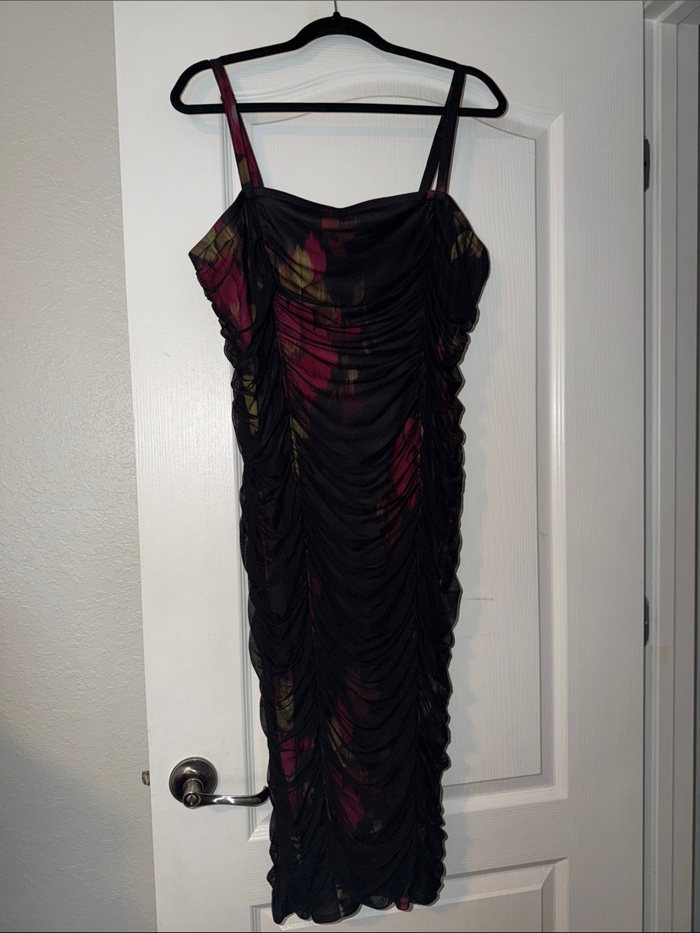 torrid Black Midi Dress with Pink & Olive Print
